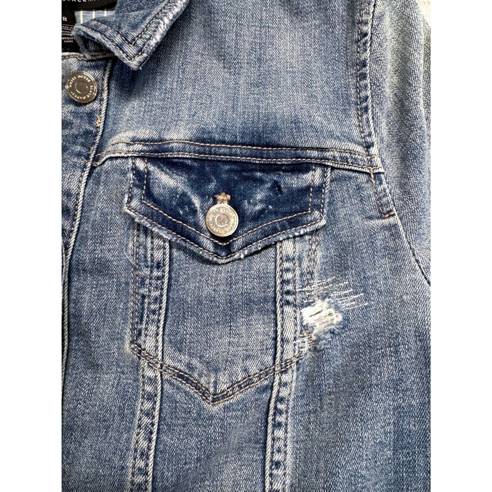 White House Black Market Distressed Denim Jacket Womens Sz 8 Stretch Jean Jacket - Picture 5 of 12